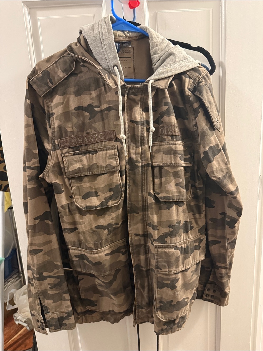 H&M Men's Olive Camo Field Jacket with Grey Hooded Liner